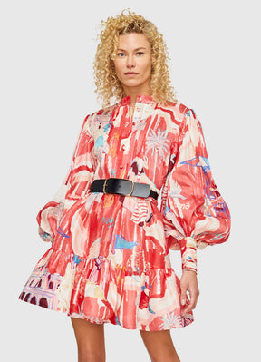 Alexandra Belted Mini Dress Roma Print