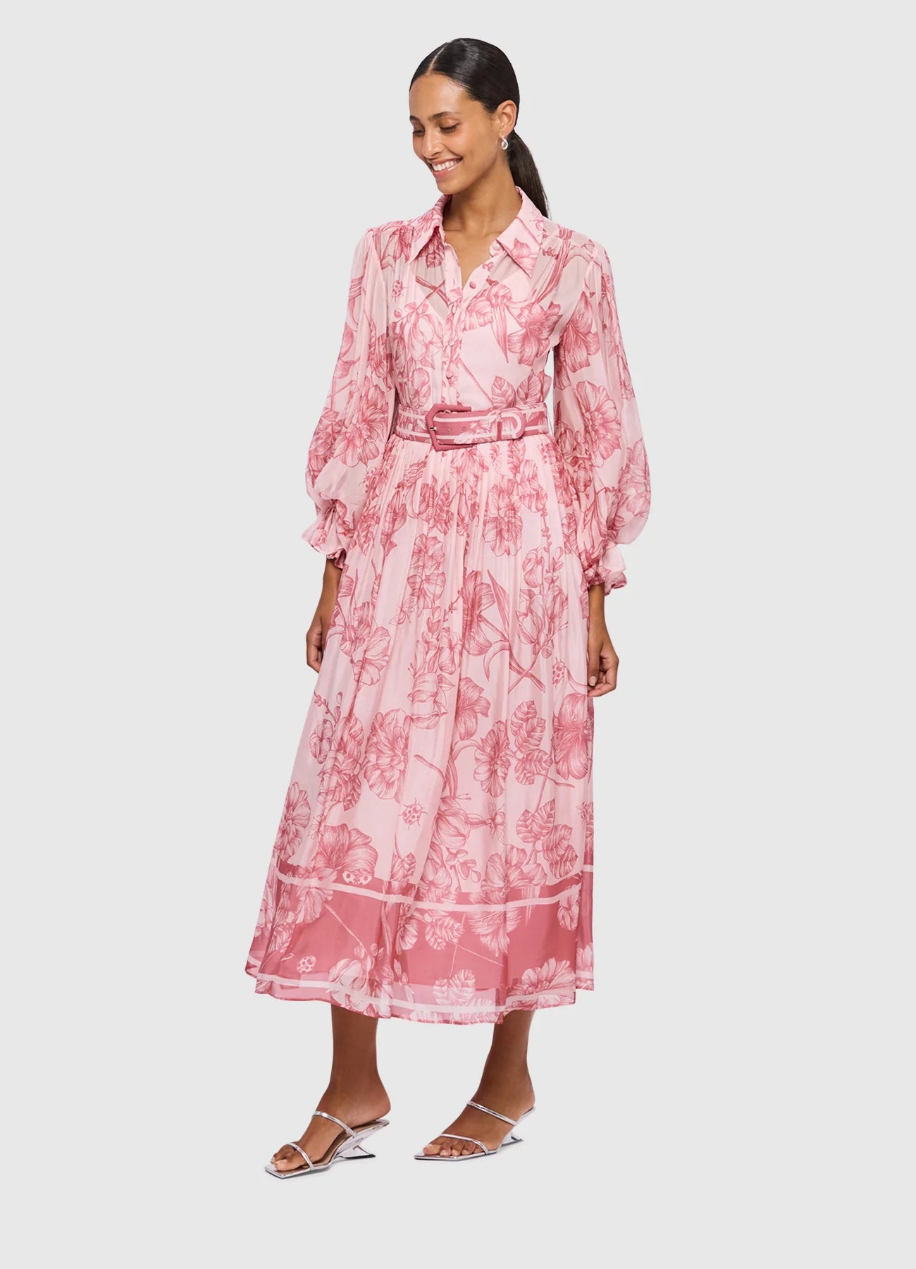 Cassie Tie Neck Midi Dress Harmony Print Plum Blossom
