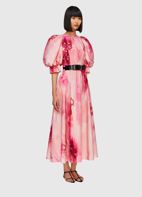 Clementine Puff Sleeve Midi Dress Flora Print