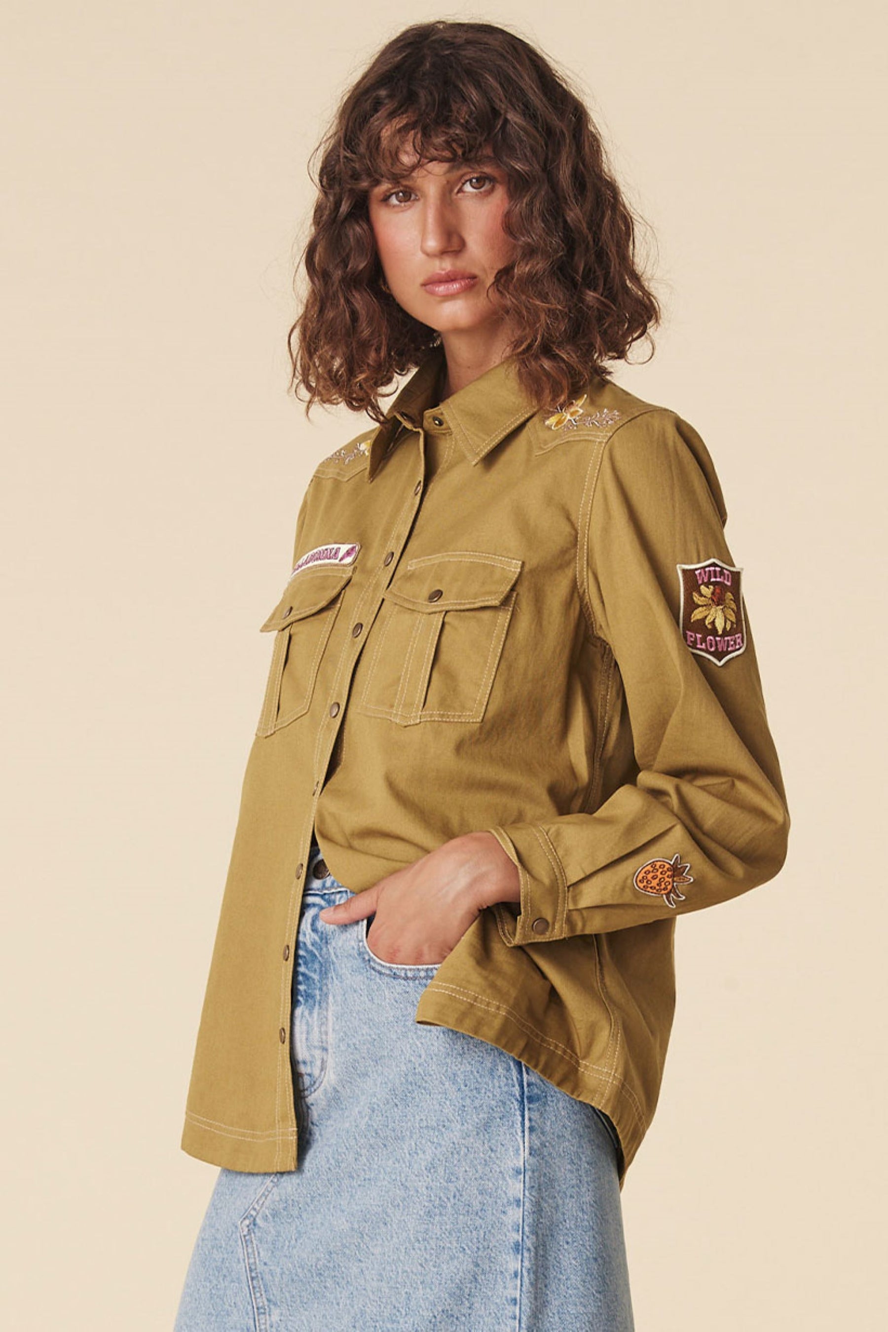 Foxglove Embroidered Shirt - Olive