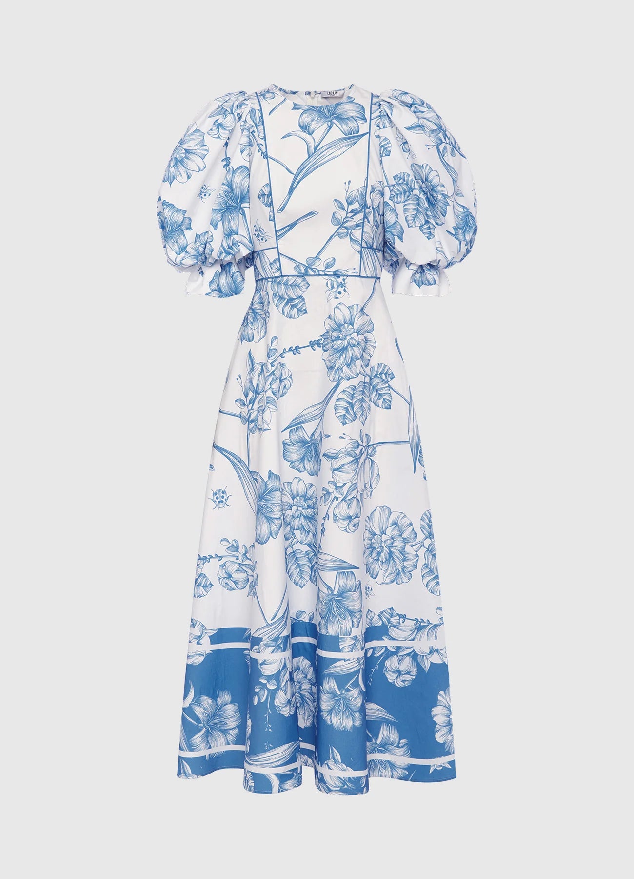 Maxima Puff Sleeve Midi Dress Harmony Print Porcelain