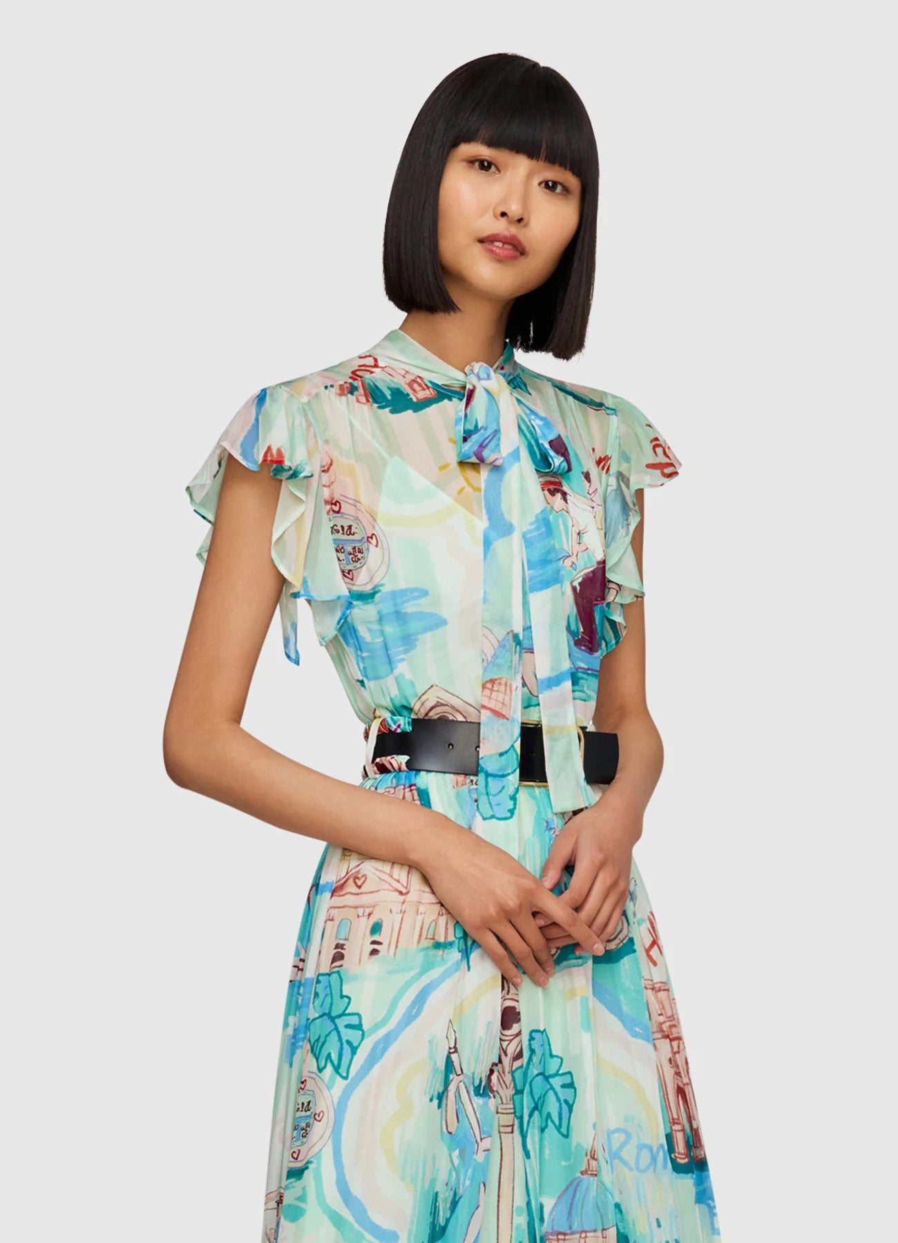 Grace Flutter Sleeve Midi Dress Vacanza Print