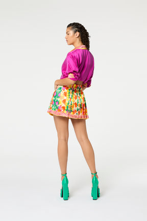 Passionfruit Illustrated Pleated Skirt