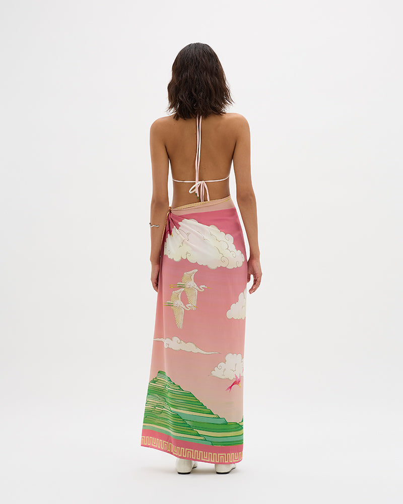 Eden Scene Scarf / Double Sided Print Pink