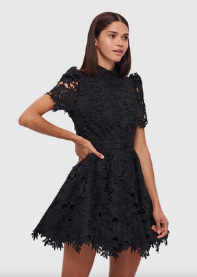 Elise Lace Short Sleeve Mini Dress Ebony
