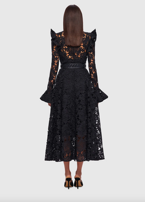 Aliyah Lace Butterfly Sleeve Midi Dress Ebony