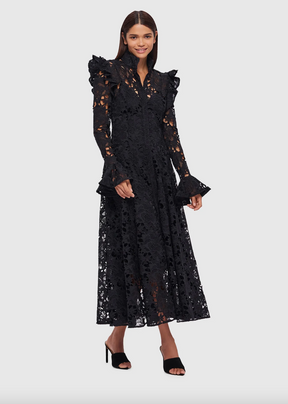 Aliyah Lace Butterfly Sleeve Midi Dress Ebony