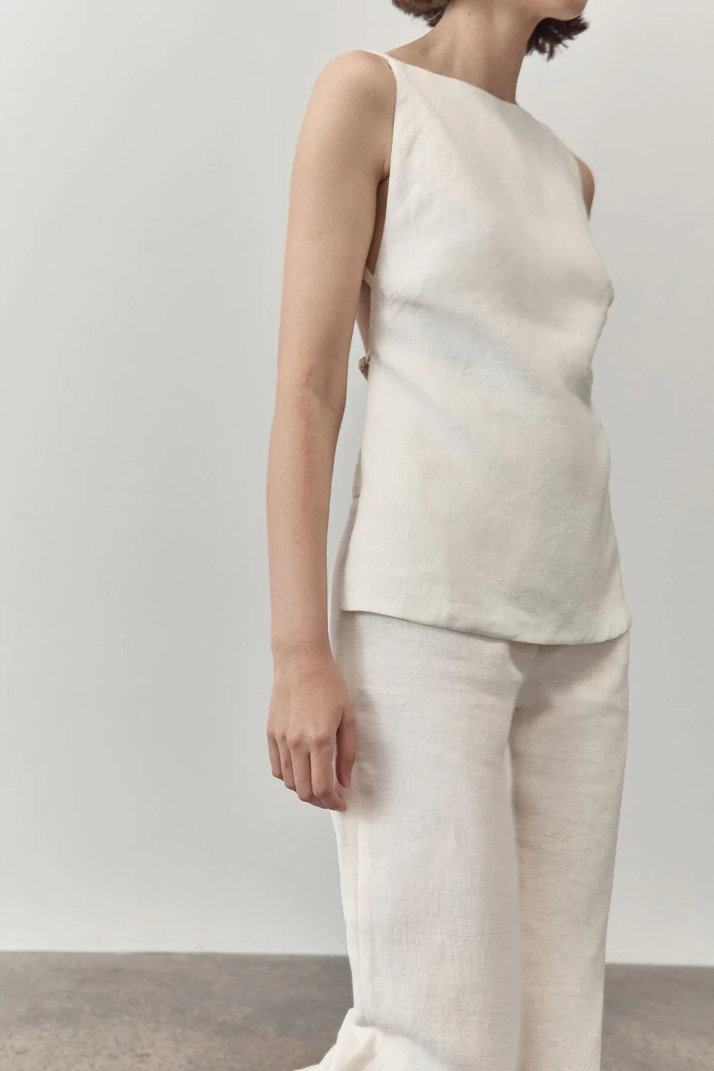 Linen Square Neck Top Ivory