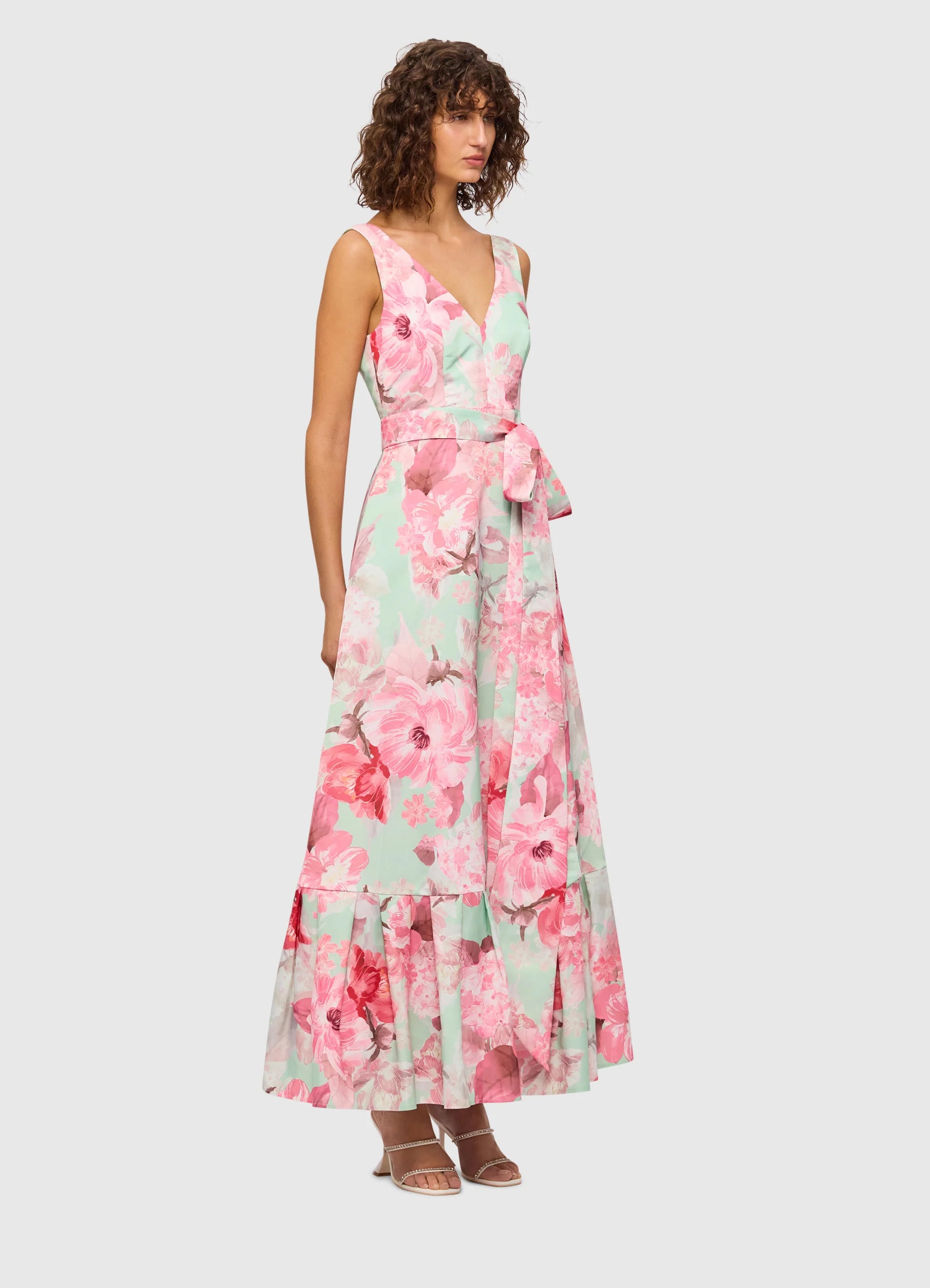 Elodie V Neck Maxi Dress Camellia Print Fuchsia