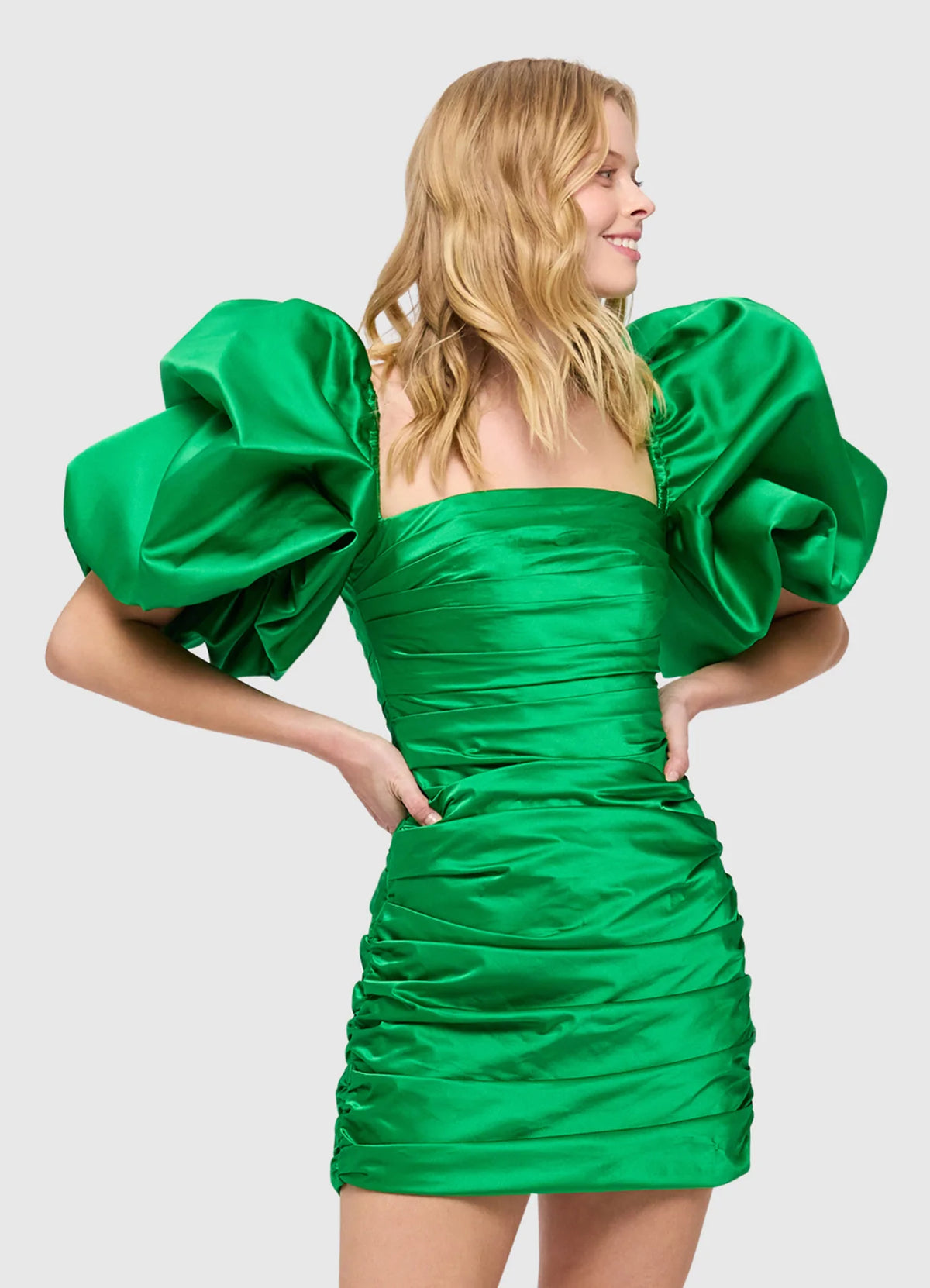 Brenda Puffy Sleeve Mini Dress Jade