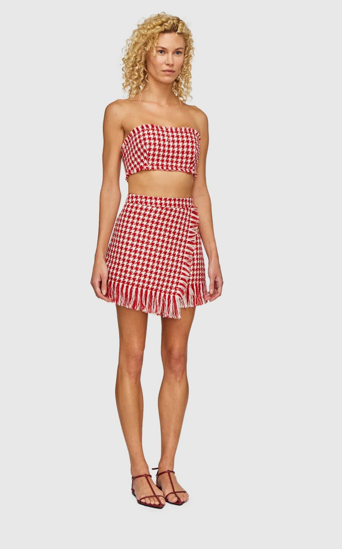 Olivia Tweed Wrap Mini Skirt Cherry