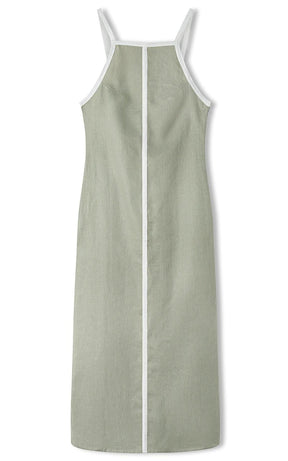 Moss Linen Contrast Bind Dress