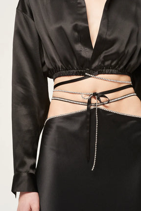 Crystalline Bias Silk Slip Skirt Black