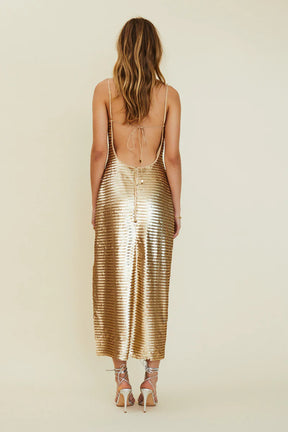 Pyra Strappy Maxi Column Dress Gold