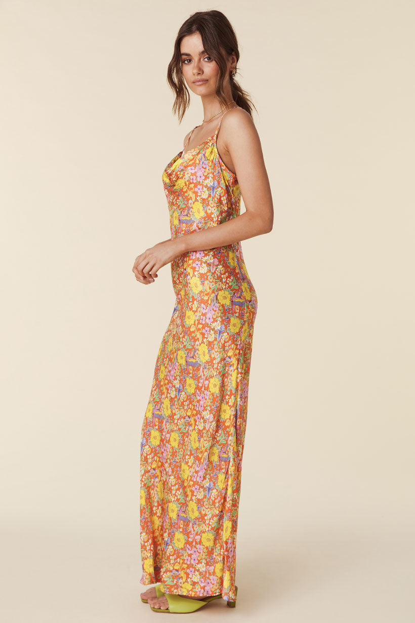 Last Drinks Bias Strappy Maxi Dress Sunset Floral