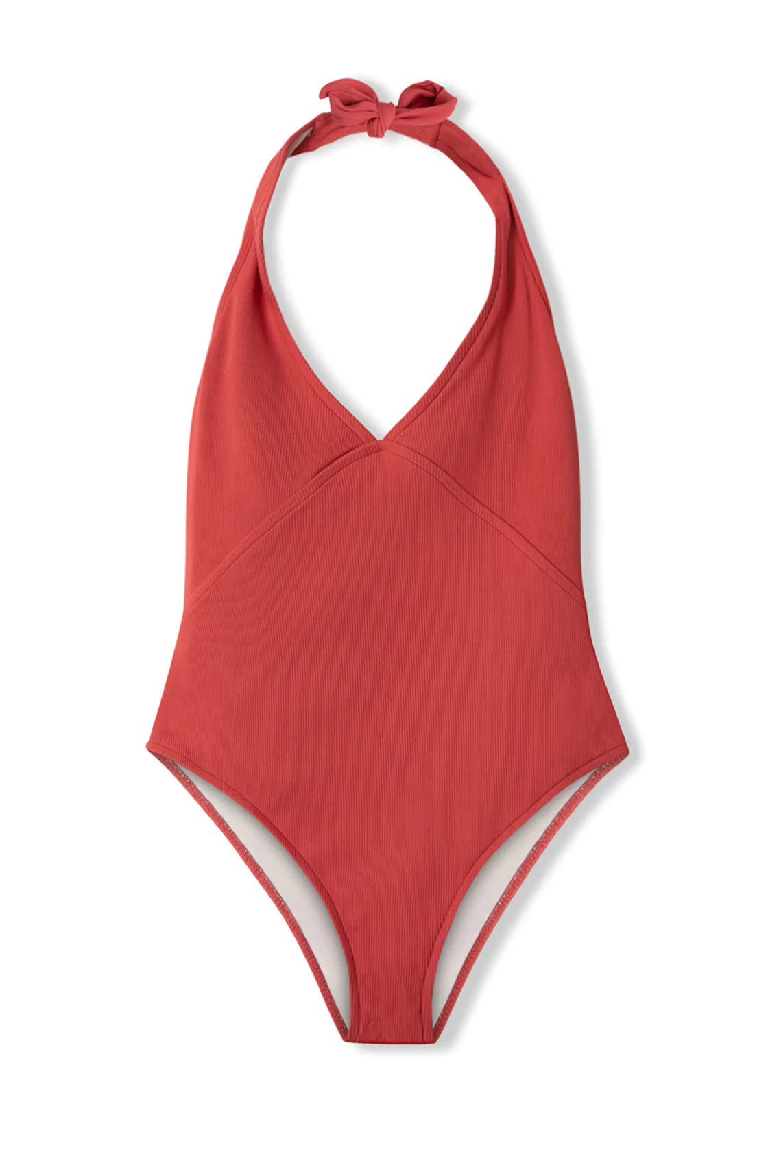 Rio Red Ribbed Halter One Piece